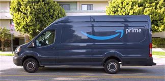 Prime delivery van parked on the street.