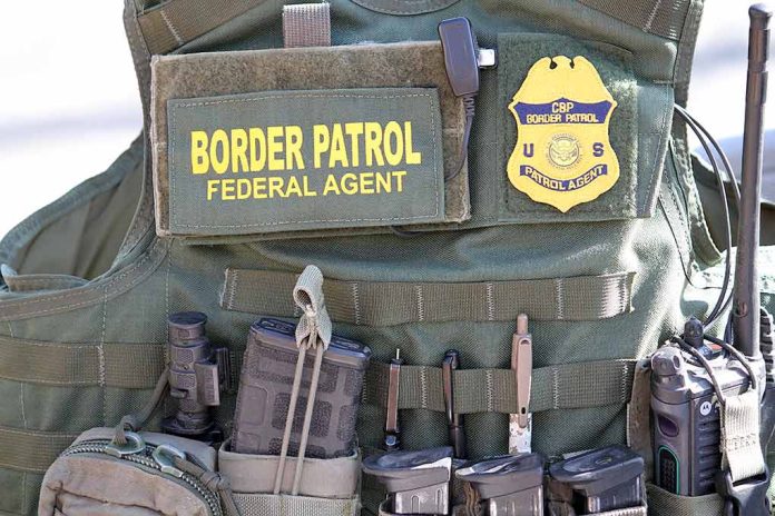 Border Patrol vest with gear and communication equipment.