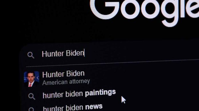 Google search results for Hunter Biden on screen