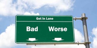 Green sign reads "Bad" and "Worse" arrows.