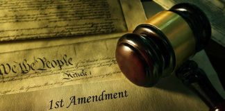 Gavel on First Amendment document United States Constitution
