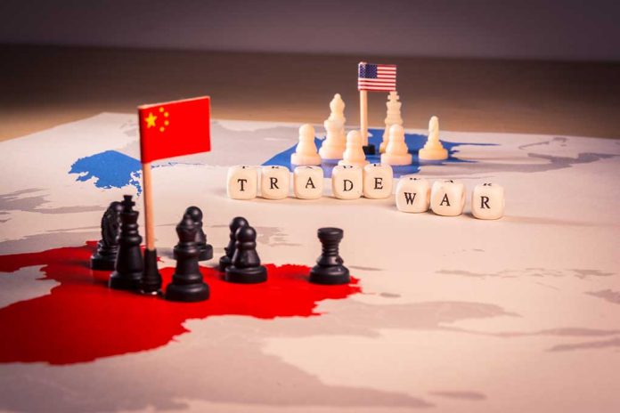 Trade war concept with chess pieces and flags