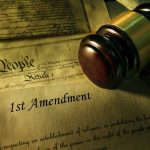 Gavel Constitution and document showing 1st Amendment