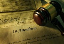 Gavel Constitution and document showing 1st Amendment
