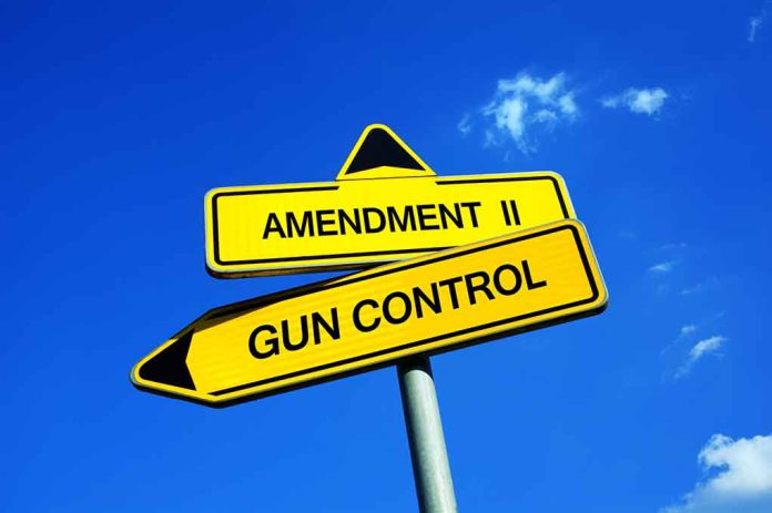 461837422 featured image Yellow signs reading Amendment II and Gun Control
