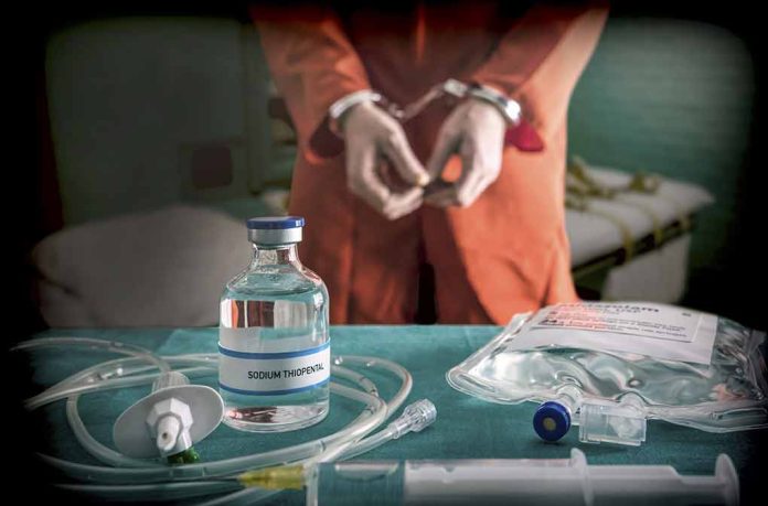 765745765 featured image Vial labeled Sodium Thiopental near handcuffed person