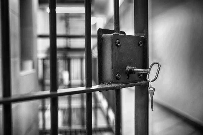 2402273361 Jail cell door with key in lock