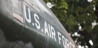 US Air Force plane with trees in background