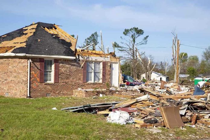 shutterstock_82243450.jpg A severely damaged house with debris scattered around from a storm