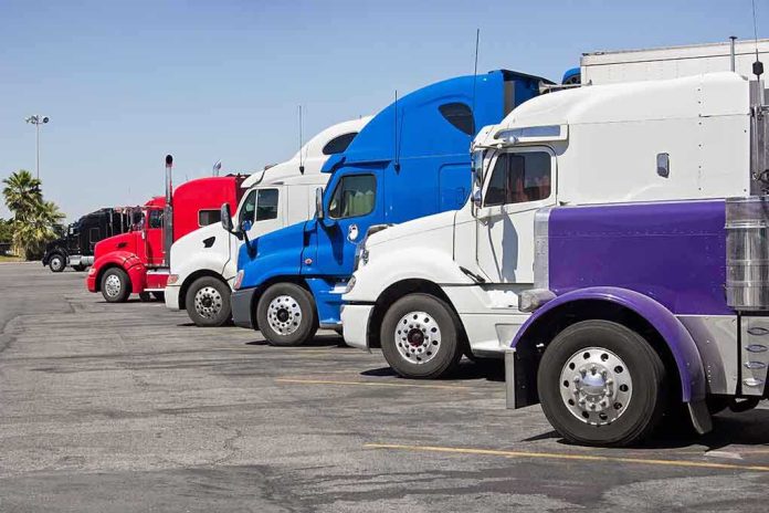 shutterstock_127850414.jpg A lineup of colorful trucks parked in a lot