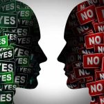 Sen. John Fetterman vs The View! Silhouettes filled with YES and NO signs facing each other.