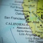 Close-up of California map showing major cities.