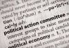 Close-up of a dictionary entry for political action committee