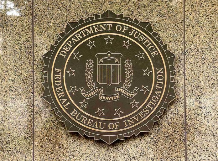 1119026639 FBI seal on a marble wall.