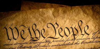 Close-up of the U.S. Constitutions preamble.