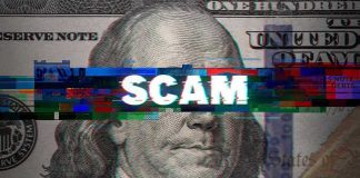 $4M SCAM–Walz EXPOSED Scam text overlaid on distorted 100 dollar bill