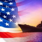 US Proved It Will Act American flag overlaying warship at sunset.
