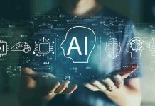 AI Shockwave Craters Memory Stocks Person holding virtual icons related to artificial intelligence.