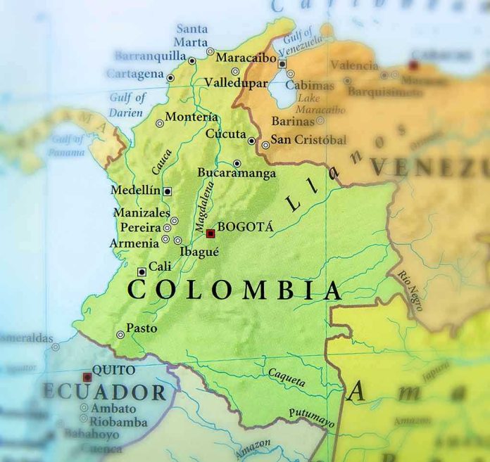 542544487 Map showing Colombia and surrounding countries.