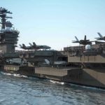 Iran War Escalation Looms in Congress Aircraft carrier deck with jet planes.