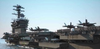 Helicopter Down — Trump Hits Back Hard Aircraft carrier deck with jet planes.