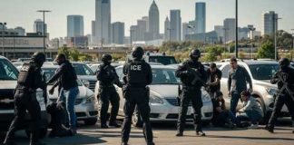 Identity Heist Inside Quiet Kentucky Plant Police officers in tactical gear conducting an arrest in a parking lot