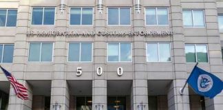 DOJ Targets Passports — 250 Cases Coming US Immigration and Customs Enforcement building entrance flags