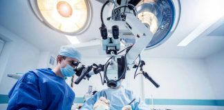 Snake Parasite Jumps Species — Into Her Head Surgeons performing operation under surgical microscope