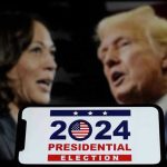 Trump Predicts AOC Will Run for President in 2028 Kamala Harris and Donald Trump with a 2024 presidential election graphic in foreground