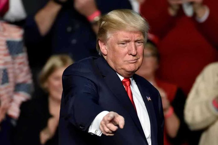 shutterstock_1083789467 Donald Trump points toward the audience at an event
