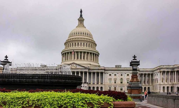 shutterstock_1893492193 United States Capitol building with dome and fountain in foreground
