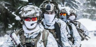 Greenland Deal Upends Arctic Rules Soldiers in white winter camouflage gear standing in a snowy forest
