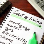 Inflation Drop: Gas Trick Hides the Pain Budget notebook with cost of living list, calculator, and cash