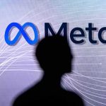 META Ordered to Pay $25 BILLION silhouette in front of Meta logo on screen