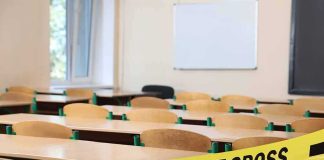 Locked Doors Couldn’t Stop School SHOOTER Empty classroom with police tape across desks