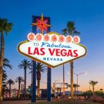 Las Vegas Streets LITERALLY Under Water Welcome to Las Vegas sign at dusk