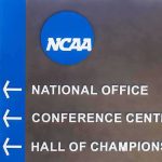 NCAA Female Athlete Fight Hits a Courtroom WALL NCAA sign at facility entrance