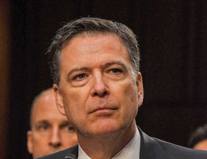 shutterstock_675303631 James Comey at a hearing, close-up portrait